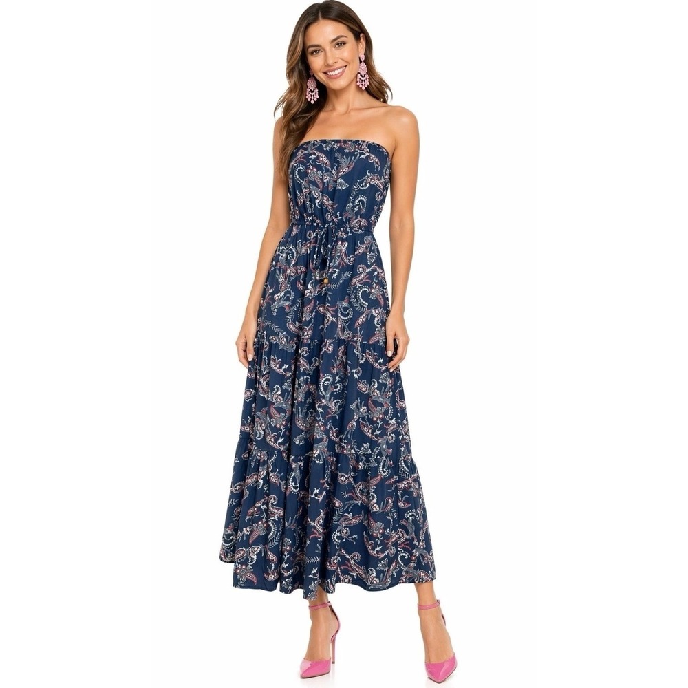 Bebop Paisley Tiered‎ Strapless Tube Maxi Dress Womens Small Beach Boho Feminine